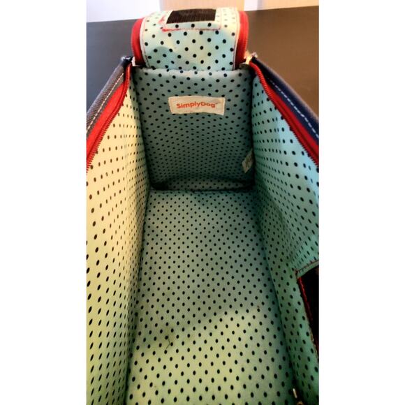 HAUTE DOG Luxury Pet Carrier/Tote Simply Dog Zip Top, Vents,16 X 11 X 8 Red Blue - Picture 2 of 6
